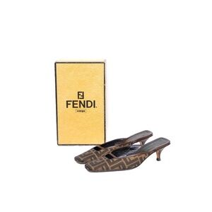 Fendi Vintage Zucca Monogram Slingback Kitten Heel Mules - Size US 8.5 M
